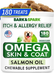 BARK & SPARK Omega 3 koertele - 180 kalaõli ravi koertele, nahaallergia närimine, sütiku leevendamine, kuumad kohad ravi - ühine tervis - naha ja karva lisand - EPA & DHA rasvhapped - lõheõli