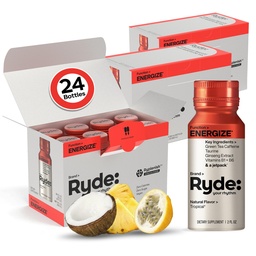 Ryde: Energize Shot | Troopiline maitse | Roheline tee kofeiin, tauriin, ženšenniekstrakt ja B-vitamiinid | 0 kalorit, 0 suhkrut | 2 FL OZ-kaadrid | Suurendab energiat * (24 pakendit)