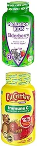 Bundle of Vitafusion Kids Elderberry Gummy Vitamins, 60Ct + Lil Critters Kids Immune C Gummy Supplement: 60 või 120mg C-vitamiini per Serving, 190 Count (95-190 päeva pakkumine)