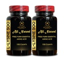 L-LYSINE Aminohappe toidulisandid - Lüsiini täiendus toetab tervislikku huulte ja suuõõne kude, Aminohappe lüsiinvesinikkloriid, lämmastiku tasakaal - 2 pudelit 200 loeb