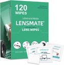 Lensmate 120 Count läätsed prillide jaoks, eelnevalt niisutatud ja individuaalselt pakitud prillide pühkimine, läätsede puhastamine prillide, päikeseprillide, kaitseprillide ja kaamera läätsede jaoks