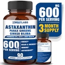 Astaksantiin 15mg + Panax ženšenn, Ginkgo Biloba Toidulisandid, 90 Vegankapslit, Edendab Silmade Tervist Energiat, Südame-veresoonkonna tuge + Immuunkaitse ja fookus