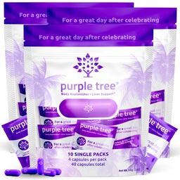 Purple Tree Post-Celebration Wellness | Maksatoetus, Hüdratsioon & Replenisher | Dihüdromüüritsiin DHM, piimaohakas, elektrolüüdid, vitamiinid | Bachelorette & Bachelor Party Kits, 30 paketti (120 tabletti)