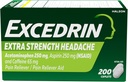 Excedrin Extra Tugevus Valu leevendamise kapslid peavalu leevendamiseks, atsetaminofeen 250mg, aspiriin 250mg, kofeiin 65mg, valu leevendamiseks, 200 Count