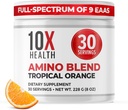 10X Tervis Aminohapped - 30 Servings EAA & BCAA pulber, Pre Workout BCAA koos oluliste Aminohapete täiendus - BCAAs & EAAs pikaealisuse, lihaste tugi, tugevus, energia - troopilised oranžid