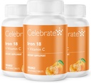 Tähistage vitamiine Raualisandit C-vitamiiniga - 18 mg rauda, 36 mg C-vitamiini, bariaatrilisi vitamiine WLS-i patsientidele, vertikaalset varrukat ja mao möödavoolu operatsiooni - mandariini, 90 närimistabletti
