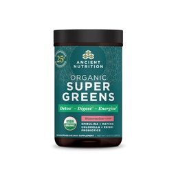 Ancient Nutrition SuperGreens pulber probiootikumidega, orgaaniline arbuusi maitse rohelised, valmistatud tõelistest puuviljadest, köögiviljadest ja maitsetaimedest, seedetrakti ja energia toetamiseks, 25 serveerimist, 8,82oz