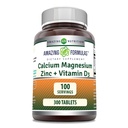 Hämmastavad valemid Kaltsium Magneesium Tsink D3 - 300 tabletti pudeli kohta (kaltsium 1000mg - magneesium 400mg - tsink 25mg Plus D3 600 RÜ - 3 tableti serveerimine)