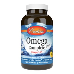 Carlson – Omega Complete Gems, Omega-3-6-9, Wild Caught, Jätkusuutlikult Allikas, Heart Health, Joint Function & Immune Support, 180 Softgels