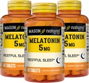 MASON LOODUSLIK Melatoniin 5 mg B6 ja kaltsium - looduslik uneabi, toetab tervislikku und ja puhkust, 60 tabletti (3. pakk)
