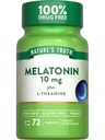Looduse tõde Melatoniin 10 mg + L-Theanine | 72 tabletti | Maksimaalne tugevus | Vegan, mitte-GMO ja gluteenivaba toidulisand