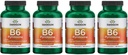 Swanson B6 püridoksiin - vitamiinilisand, mis edendab südame-veresoonkonna tervist ja energia ainevahetust - looduslik valem, mis soodustab üldist heaolu - (250 kapslit, 100 mg iga) (4 pakendit)