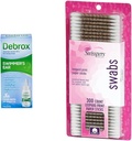 Debrox Swimmer's Ear Drops, 1 Fl Oz & Swisspers Premium Puuvilla Tampoonid, 300 Loe vee ummistunud Kõrva Reljeef