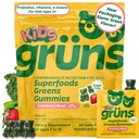Gruns Multivitamiin lastele, Super Greens Gummies, Superfood Gummy Bears 20+ vitamiinide ja mineraalidega, Spirulina, Chlorella, Prebiootikumid Kiud Seedetrakti Tervis, Adaptogeenide täiendus, 28 päeva pakkumine