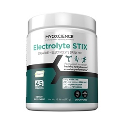 MYOXCIENCE Electrolyte STIX | Kreatiinelektrolüütpulber | Treeningust ja lihaste arengust taastumine ilma tõelise soolata (maitsestamata) (Jar 45 ct)