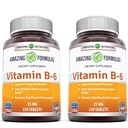 Hämmastav valem Vitamiin B6 Püridoksiin 25mg 250 tabletti Täiendus | Mitte-GMO | Gluteenivaba | Valmistatud USAs (2 Pack)