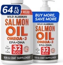 StrellaLab 64 OZ lõheõli koertele - Omega 3 koertele ja kassidele, Itch & Allergy Relief, Wild Alaska Lõheõli Koerad Nahk ja kate, Koera kalaõli Vedelik, Shedding Supplement EPA & DHA Rasvhapped - 2Packs