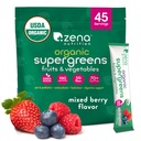 Zena Nutrition Organic Super Greens Pulber, 70+ Superfoods, 0 Suhkur, 5G Fiber, Spirulina, Chlorella, Antioksüdandid, Prebiootikumid/Probiootikumid, Seedeensüümid, Segatud Berry, 45 Joogi Sega Pakendid