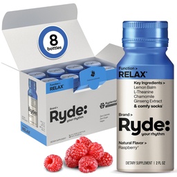 Ryde: Relax Shot | Vaarikamaitse | Sidrun Balm, L-Theanine, ženšenn & kummel | 0 kalorit, 0 Suhkur | 2 FL OZ kaadrid | Aitab lõõgastuda * (8 Pack)