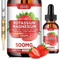 Kaaliummagneesiumtsitraadi lisand, vedel magneesiumtsitraat tilgub 500 mg koos ashwagandha, kaltsiumi, tsingi, vitamiiniga D3, B6, B12, CoQ10 - tugi rahulikkus ja luud ja lihased ja immuunsus Tervis Vegan 2 fl oz