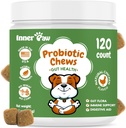 Inner Paw probiootikumid koertele, seedetrakti ensüümid ja prebiootilised valemid soolestiku tervise jaoks, koerte probiootikumid kõhulahtisuse jaoks, soole ja immuunsuse tugi, kana maitse, 120 pehmet närimist
