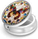 Pill Box-3 Compartment Small Pill Case Purse & Pocket Mini Metal Pill Holder Travel Pill Container hoida toidulisandeid vitamiine BPA-vaba (Gemstone Butterfly)