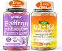 2Pack Safran Supplements Gummies + 2Pack Vegan Vitamiin D3 5000IU K2 Gummies, kogu toidu segu, kookosõli, magneesium