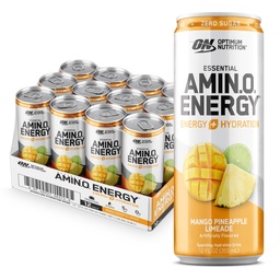 Optimaalne toitumine Amino Energy Sparkling Hüdrastusjook, elektrolüüdid, kofeiin, aminohapped, BCAA-d, suhkruvaba, Mango Ananass Limeade, 12 Fl Oz, 12 Pack (pakendamine võib varieeruda)