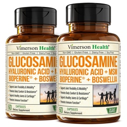 Glükoosamiinsulfaat hüaluroonhappega, boswellia, Black Pepper & MSM-i lisandiga - 5-in-1 liigeselisandid meestele ja naistele - ühine tervis, liikuvus ja luu tugevus - FSA abikõlblik 2 pakend