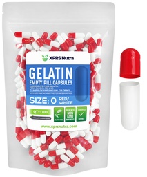 XPRS Nutra suurus 0 Tühjad kapslid - 100 loend Tühjad želatiinkapslid - Pill DIY kapsli täitmine - Puhtad Veisepillid Gel kapslid Do-It-Yourself täiendused (punane / valge)