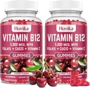 Vitamiin B12 kompleks 5000 mcg Metüül B12, adenosüül B12 ja hüdroksü B12 koos koensüümiga Q10, folaat, C-vitamiin, näritav B 12 energia toetamiseks, ainevahetus, luu tervis - kirsi maitse, 2 Pack