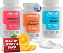 Liposomaalne C-vitamiin koos Super Bioflavonoididega 1000MG (180 kapslit), D3-vitamiin K2 5000IU (60 kapslit) ja magneesiumglütsinaat 350MG (60 kapslit) - mitte-GMO, gluteenivaba varustus
