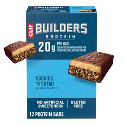 CLIF BUILDERS Protein Bars - Cookies 'n Cream Flavor - 20g Taimne Valk - Gluteenivaba - Mitte-GMO - Madal glükeemiline - Kunstlike magusainete puudumine - 2,4 oz. (12 Pack)