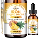 Vedel raualisand naistele, meestele ja lastele, vedelad rauatilgad folaadiga, vitamiin C, B6, B12 aneemia, punaste vereliblede, energiatoetuse, ananassimaitse, 2 Fl Oz