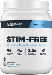 Läbipaistev Labs Stim-Free Pre-Workout - Kofeiin & Stim Free Pre Workout Pulber meestele ja naistele Beta Alanine Pulber, tsitrulliinmalaat & elevATP - 30 Servings, Blue Vaarika