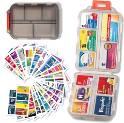 Pill Korraldaja koos ravimitega Sildid Reisi igapäevane pillide konteiner Mini Ravimite Korraldaja Ladustamine Pill Korraldaja Travel Essentials Pill Case 7 Day (Pink & 161 Lables)