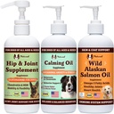 Natural Dog Company Wellness Bundle Food Oil Toppers Kaasa arvatud (1) Wild Alaskan Salmon Oil, (1) Vedel Glükosamiin, (1) Calming Oil