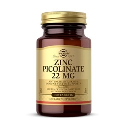 Solgar Tsink Pikolinaat 22 mg, 100 tabletti - soodustab tervislikku nahka - toetab immuunsüsteemi, normaalset maitset ja visiooni - antioksüdant - mitte-GMO, vegan, gluteenivaba, kosher - 100 serveerimist