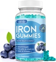 Raudkummid multivitamiiniga, raualisand tsingiga naistele ja meestele, B-vitamiini kompleks & C, B12, folaat - vereehitaja & energiatoetus täiskasvanutele ja lastele - mustikamaitse, Vegan 60 Gummies