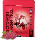 PowderVitamin Electrolytes Powder Plus (50 Servings) Vaarika elektrolüüt Pulber Nullkalor Keto, 0 Suhkur, Ei Maltodekstriin,1000mg Kaalium,120mg Kaltsium,120mg Magneesium, Hüdratsioon Pulber