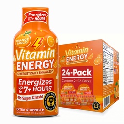 Vitamiin Energia Immuunsus + ekstra tugevus Energia Shot Orange Burst 24 Pack, 260mg looduslik kofeiin, B-vitamiinid, tsitikoliin, roheline tee, immuunsuse ja fookuse toetus, null suhkur, gluteenivaba 1,93 fl oz