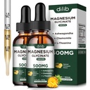 (2 Pack) Magneesiumglütsinaadi lisand, magneesiumvedelik tilgad magneesiumglütsinaadiga 500mg Ashwagandha, L - Theanine, Kummel - Toetab optimaalset rahulikku unevegan