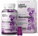 Wild & Organic Resveratrol Gummies 1000mg - Trans-Resveratrooli lisand antioksüdandile, ajule, immuunsüsteemile - 60 veganit, mitte-GMO antioksüdandid kummikud