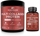 Wholesome Wellness Multi Collagen Protein Powder Hydrolyzed (Type I II III V X) + Super-Absorb Multi Collagen Pills (Type I II III V X) Bundle