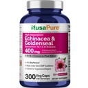 NusaPure Echinacea Goldenseal 200mg, (väljavõte 10: 1, mis vastab 2000mg-le), 200mg, (väljavõte 4: 1, mis vastab 800mg-le) - 2800mg 300 Veggie Caps (vegetarian, Non-GMO, Vegan)