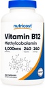 Nutrikostiin Vitamiin B12 (metüülkobalamiin) 5000 mg, 240 kapslit - taimetoitlased kapslid, mitte-GMO, Gluteenivaba B12 täiendus