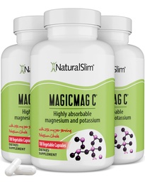 MagicMag C poolt NaturalSlim, Magneesiumtsitraat kaaliumiga lihaste lõõgastamiseks, une kvaliteet, närvifunktsiooni ja elektrolüütide tugi, igapäevane magneesiumilisa meestele ja naistele, 100 kapslit 3pk