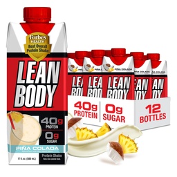 Lean Body Ready-to-Drink Pina Colada Protein Shake, 40 g valku, vadakusegu, 0 Suhkur, Gluteenivaba, 22 vitamiinid ja mineraalid, 17 Fl Oz (Pack of 12)