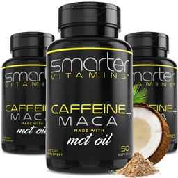 (3 Pack) Nutikamad energia pillid, 200 mg kofeiini ja kookospähkli MCT Maca juurega õli, 150 vedelat softgelit