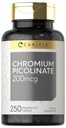 Carlyle Chromium Picolinate 200mcg | 250 Taimetoitlane tablett | Suur imendumine | Mitte-GMO, Gluteenivaba toidulisand